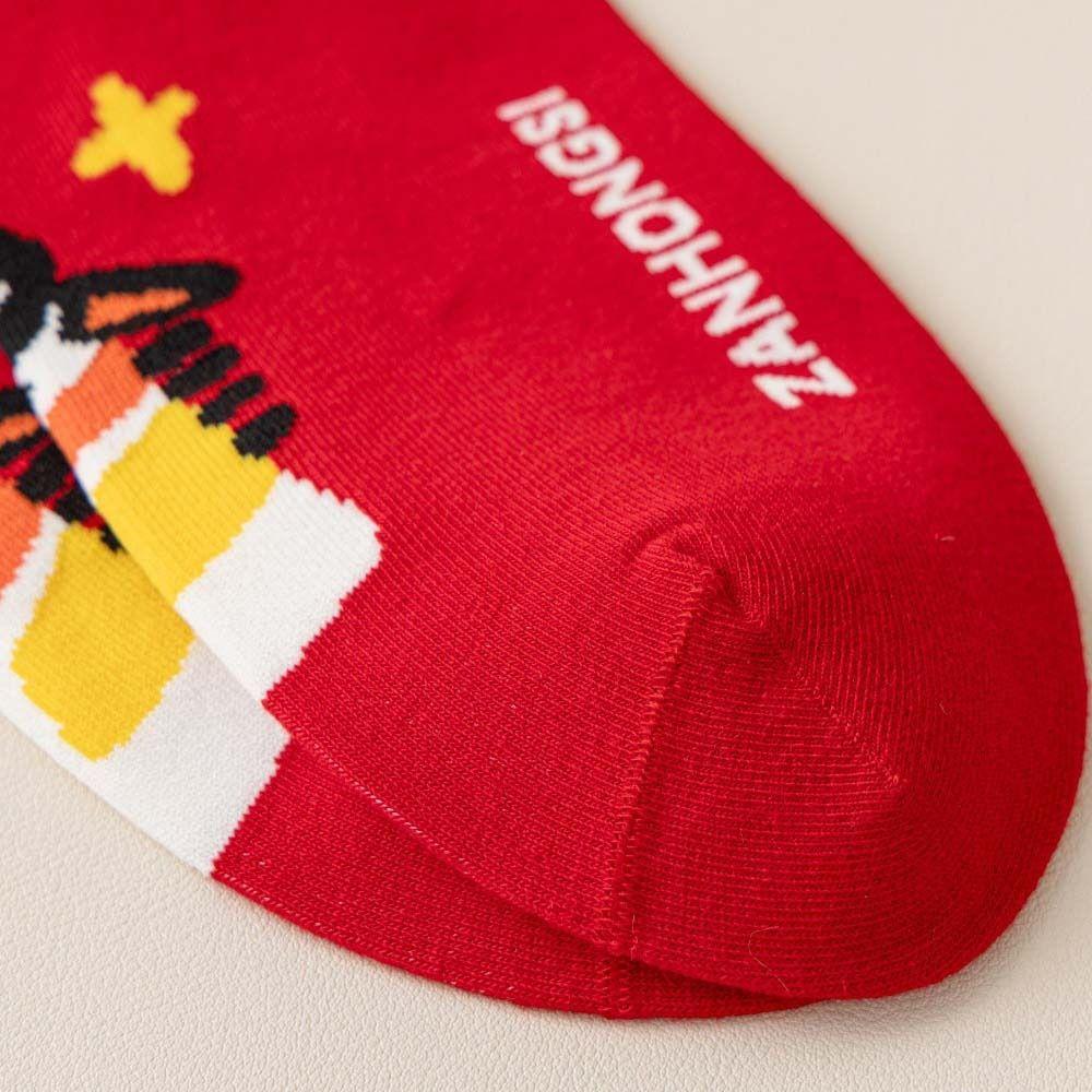 4Pairs Cotton New Year Red Socks Blessing Words Winter Red Socks Zodiac Horse Socks Gifts