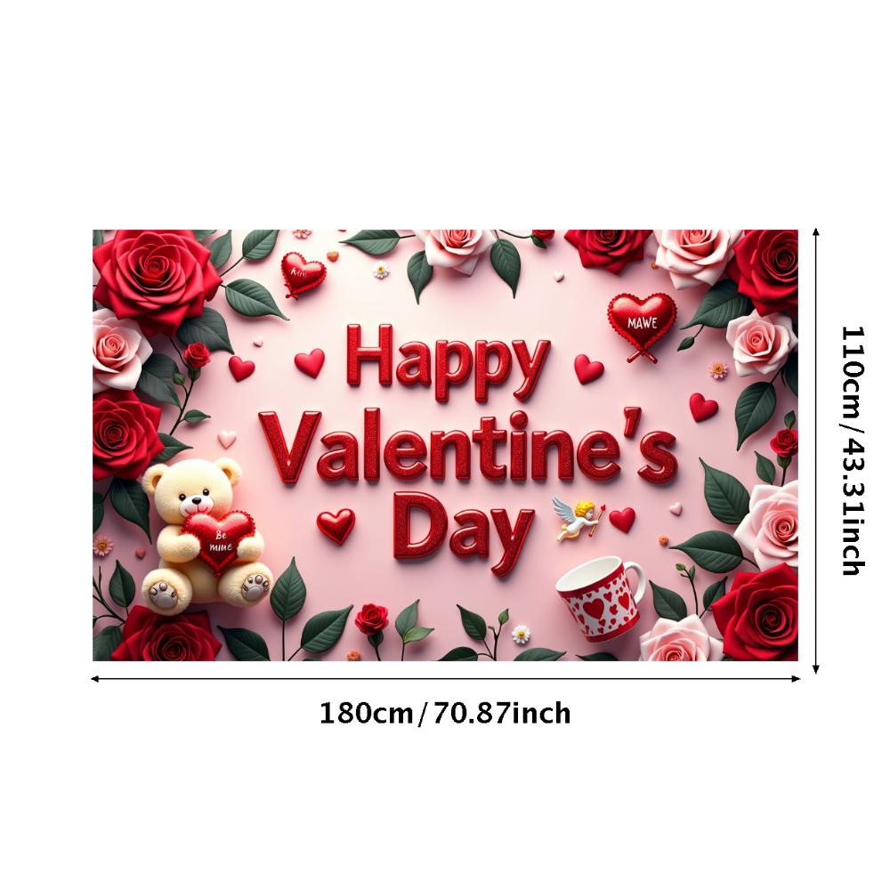 Valentine's Day Banner Backdrop Romantic Decorations Heart Background Red Love Celebration Photography Prop Party Supplies
