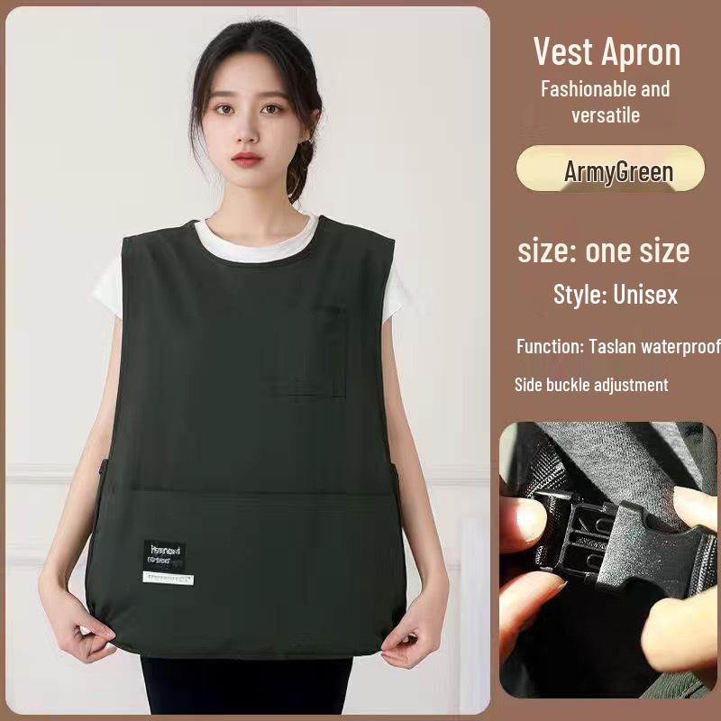 Wasserabweisende, ölbeständige japanische Arbeitsweste Schürze für Küche und Gastronomie mit Logo-Druckoption armee grüne