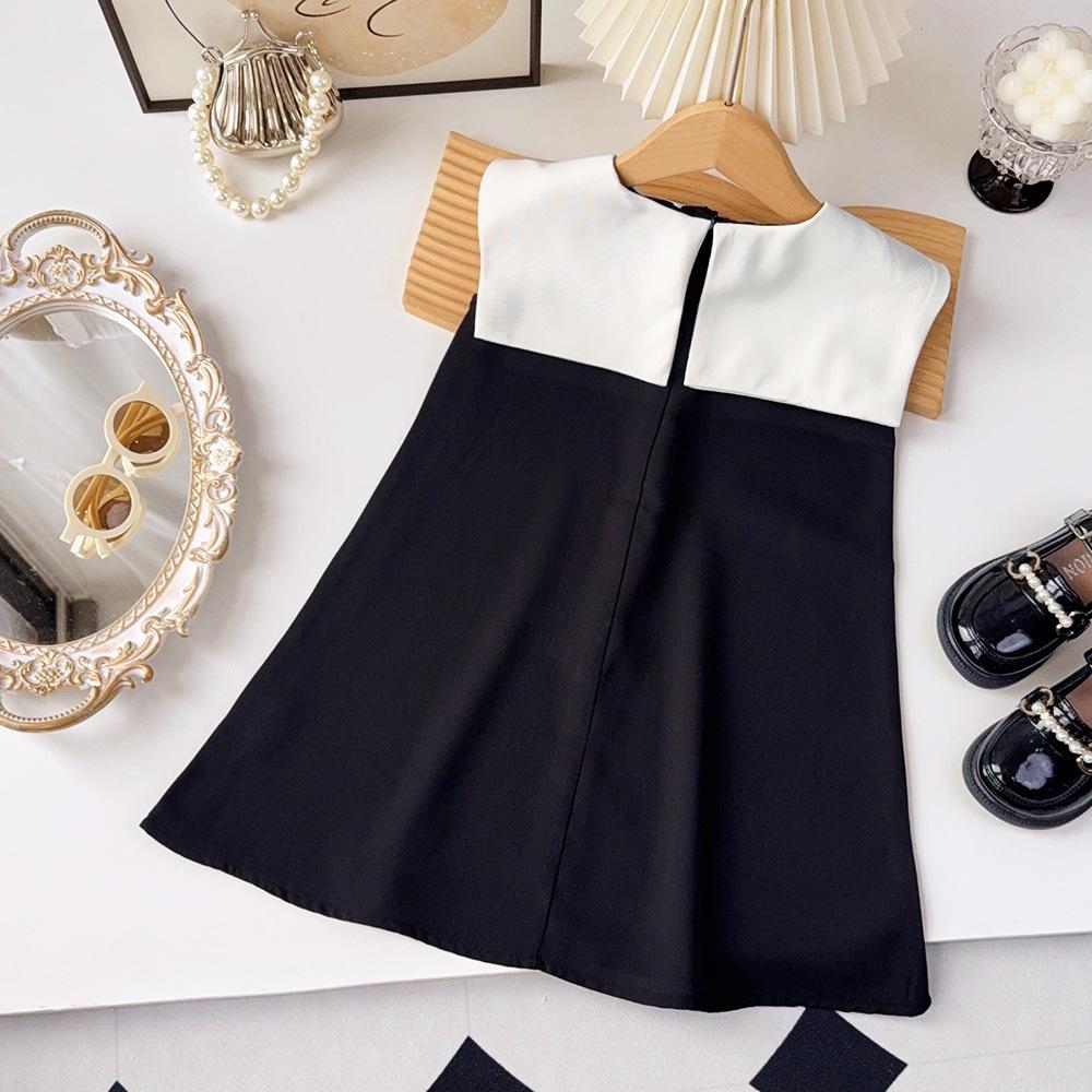 New Korean Style Girls' Black Sleeveless Shawl Collar Dress