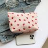 Strawberry Patterned Corduroy Makeup Bag with Zipper, Large Capacity Portable Skincare Wash Bag for Women, Travel Essentials Pouch