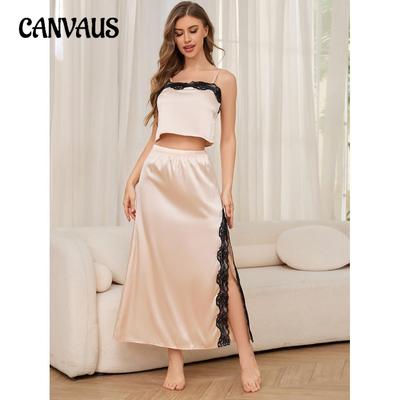 Pyjama à bretelles pour femme, haut sans manches, jupe, costume, vêtements de maison, printemps et été