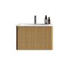 Washbasin with Vanity Unit for Small Bathrooms, Mineral Cast, Fluted Design, 60cm Wall-Mounted Bathroom Cabinet, Natural Oak Color, Pre-assembled