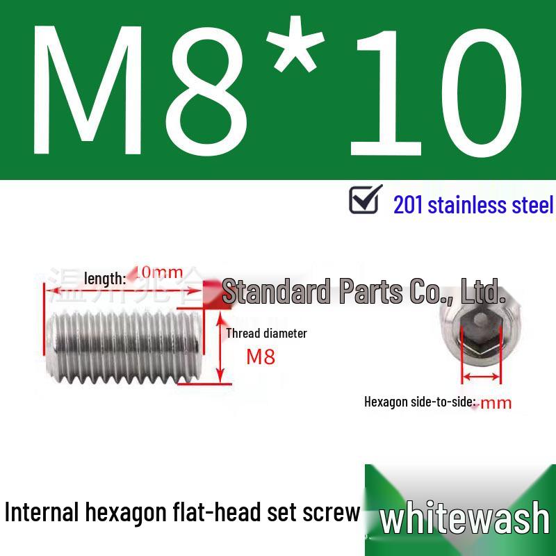 201 Stainless Steel Headless Set Screw - Flat End Socket Screw