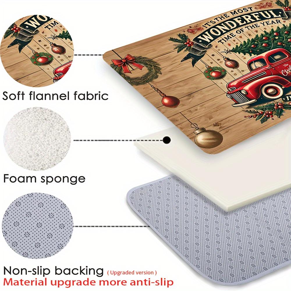 Christmas Pickup Truck with Tree Print Mat, Thick Sponge Anti-Slip Pad, Soft Absorbent Rug for Bedroom Living Room Holiday Decor