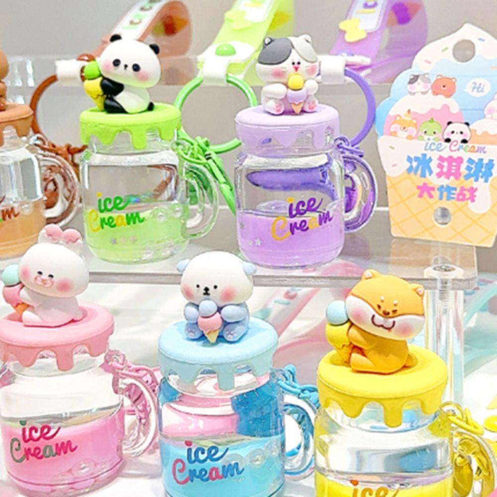 Ice Cream Floating Oil Liquid Keyring Quicksand Bottle Oil Liquid Keychain  Girl Gift