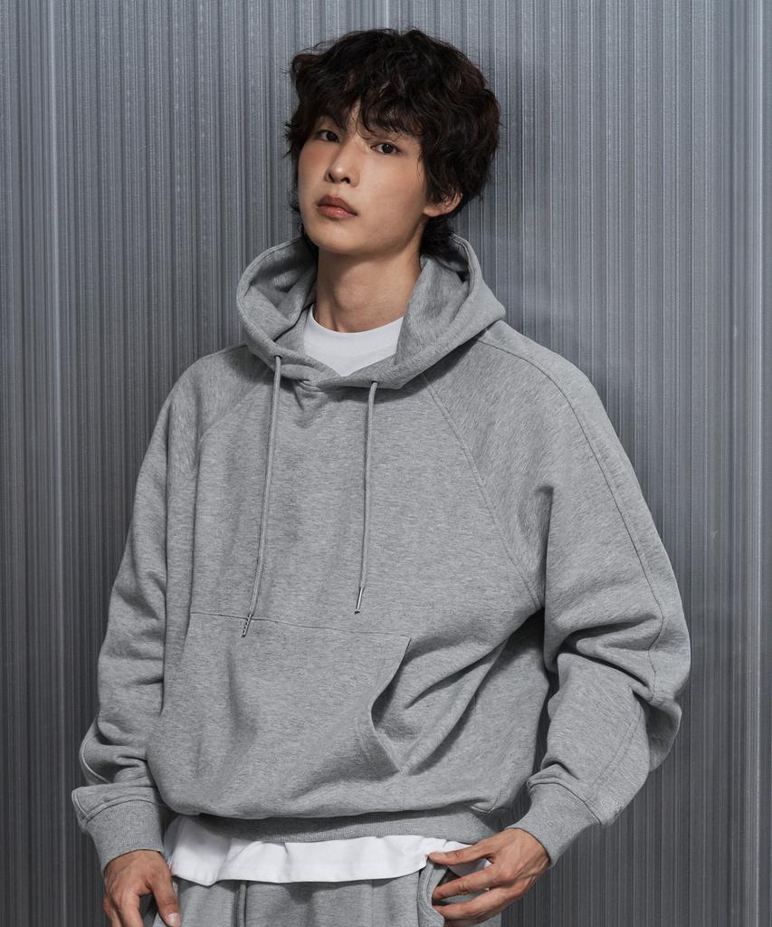 LEMAIN SECOND Sleeve Double-Pleat Raglan Hooded Sweatshirt [Grey]