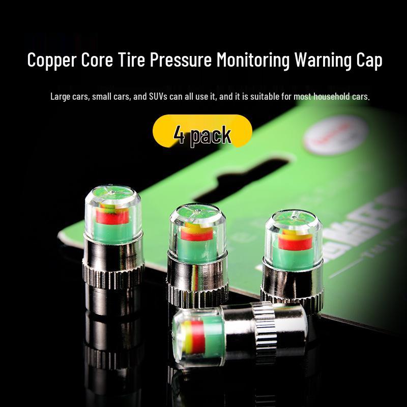Set of 4 Visual Tire Pressure Monitoring Caps w/ Warning Indicator