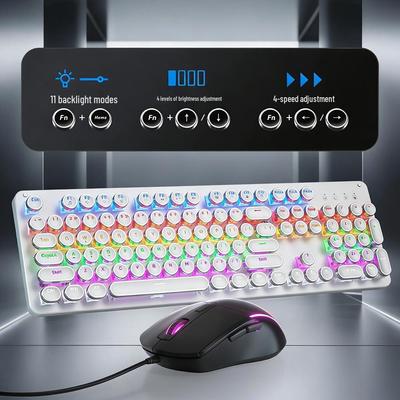 Retro Mechanical Keyboard & Gaming Mouse Set: Three-Mode Typewriter Style for Office & Gaming