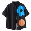 Kurzärmlige übergroße Vintage-Blumenhemden & -blusen aus Baumwolle für Bluse Lässige lockere Sommeroberteile Damen Button-up-Hemd