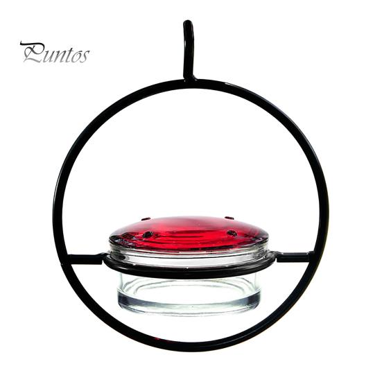 Clear Glass Bowl Bird Feeder Metal Hanging Hummingbird Feeders for Outdoors, with Red Garden Decor Lovers & Perch, Decorative Patio Deck Wild Feeding