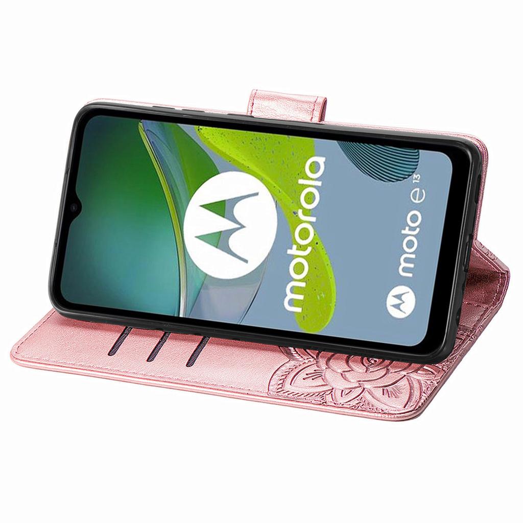 For Motorola Moto E13 4G Imprinted PU Leather Wallet Phone Case Anti-drop Stand Cover