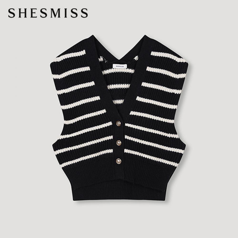 

Жилет из шерстяной полосатой ткани Shs Miss Sskvtn42010 Bk blacks/55