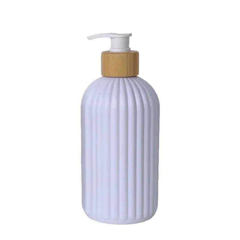 500ml Strip Soap Dispenser with Bamboo Pump Refillable Bottle Conditioner Lotion Shampoo Body Wash Empty Container for Bathroom