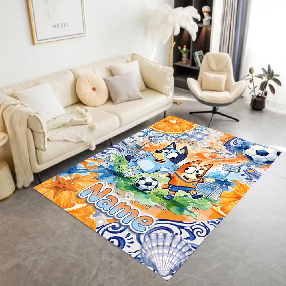 Blue Friends Soccer Fun Customize Your Name Area Rug Design for Bedrooms Hallway Living Rooms Entryway Anti-slip Rug Office Home Decor