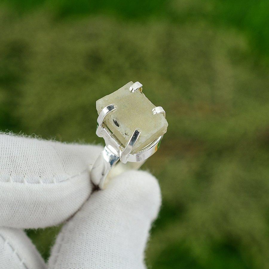 Natural Rainbow Moonstone Gemstone Statement White Ring Size 7.5 925 Silver 7.5