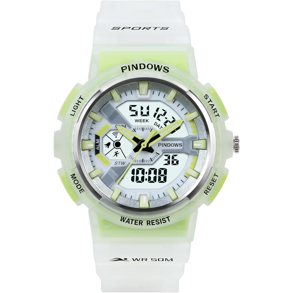 PINDOWS Women s Analog Digital LED Backlight 50m Waterproof Multifunction Sports Watch
