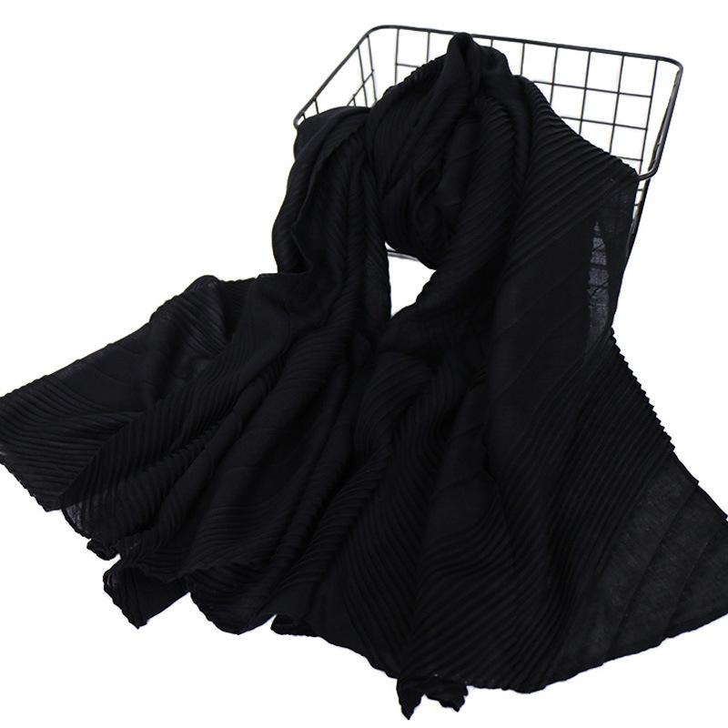 New monochrome cotton and linen pleated scarf in summer, high-quality solid-color pleated cotton and linen head scarf