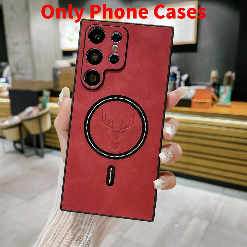 

Роскошный матовый кожаный чехол Ultra S22, винтажный чехол для беспроводной зарядки Galaxy Red S22ultra
