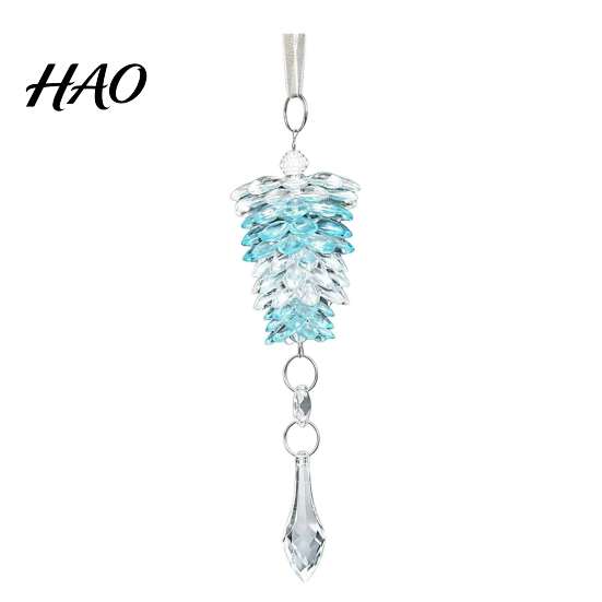Christmas Garland Decor Acrylic Pine Cone Pendant with Faux Crystal Drop, Tree Elegant Hanging Xmas Baubles Ornaments, Transparent Gradient