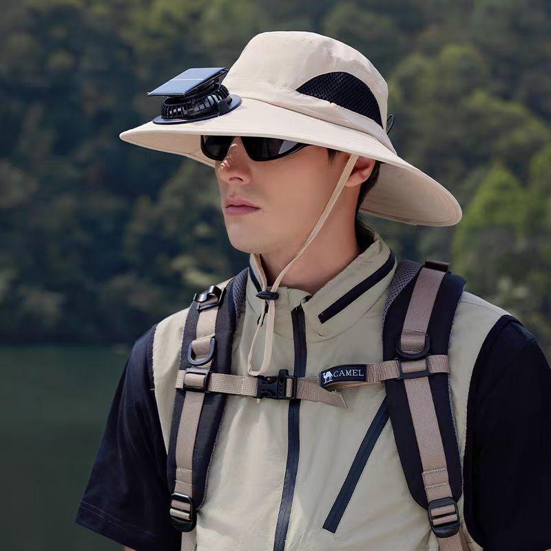 Summer Big Edge Hat Sunscreen Bucket Hat Solar Fan Cap Rechargeable Built-in Battery Strong Wind Men Outdoor Summer