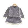Girls Sets Children'S Clothing Autumn Winter Bow Suit Knit Sweater+ Short Skirt 2pcs Kids Outfits