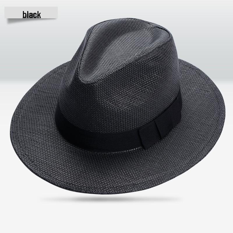 Unisex Summer Straw Panama Hat with Sun Protection - Trendy White Top Hat Medium чёрный