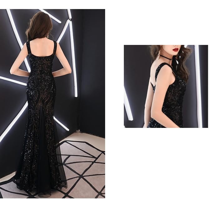 Mermaid Color Party Sequined [88flix] Dress, Black, Dress, Dress, After-Party, Wedding, Recital, Figure-Flatting, Formal, (M)