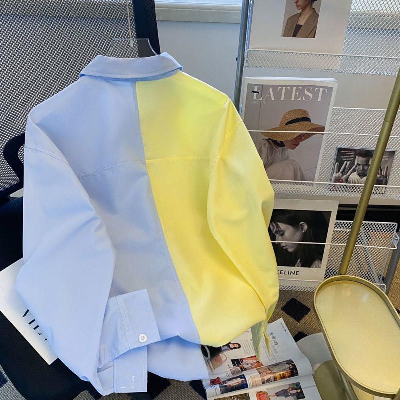 Spring and Autumn New Yellow Collar Blue Shirt Salt Girl Long Sleeve Fashion POLO Collar Loose Korean Casual College Style