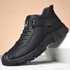 Men's shoes round head autumn and winter casual leather shoes men's velvet warm low-top cotton shoes non-slip thick-soled snow boots