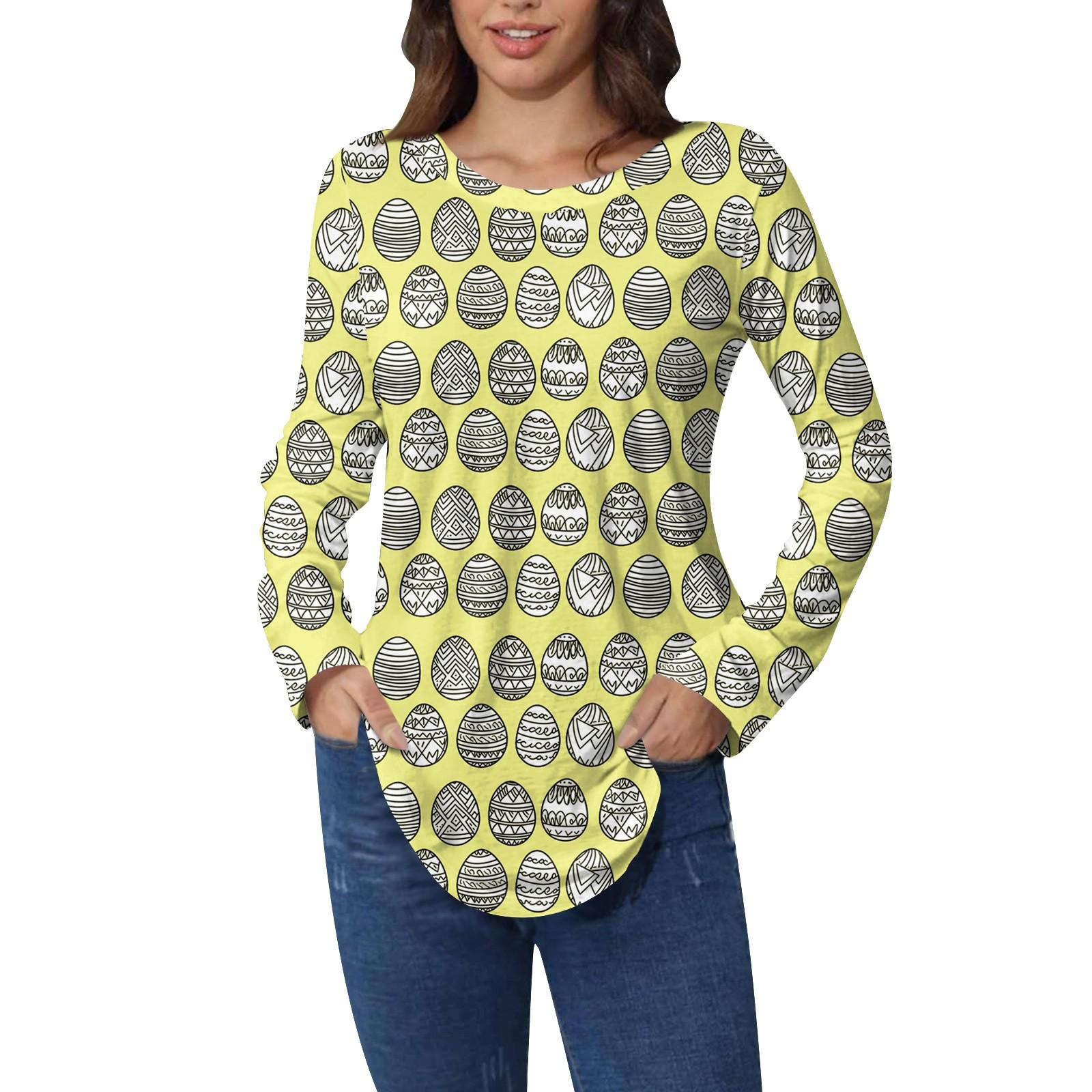 

Easter Shirts For Women Cute Love Heart Print T-Shirt Long Sleeve Tunic Tops Cotton Pullovers M жовтий