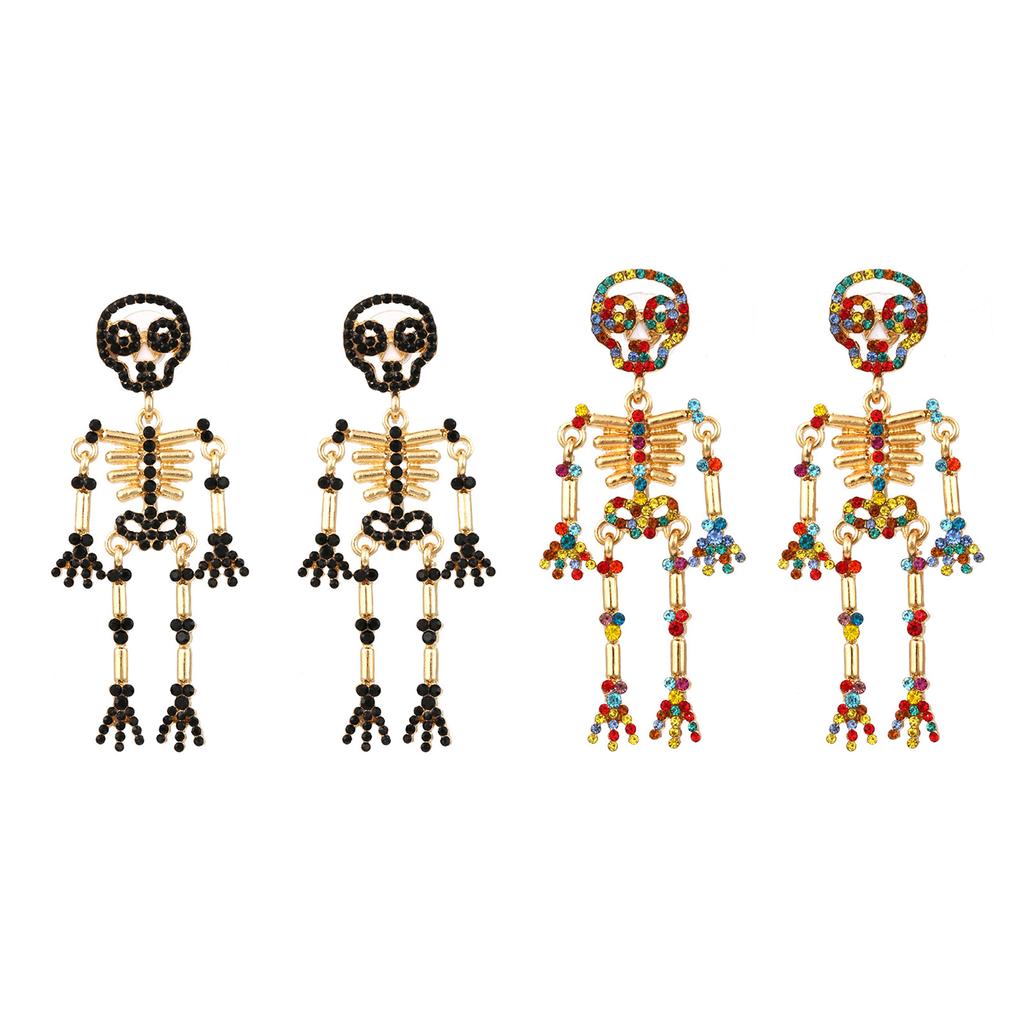 Skeleton Dangle Earrings Colorful Rhinestones Skull Stud Earrings Halloween