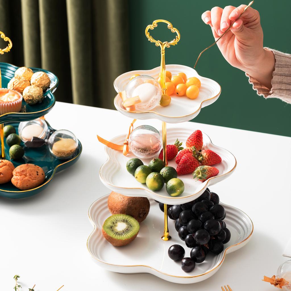 European Ceramic Phnom Penh Double-Layer Dessert Table Three-Layer Tray Dim Sum Plate Wedding Cake Fruit Plate Display Stand