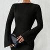 Women's Bell Long Sleeve Bodycon Maxi Dress Mock Neck Slim Fit Party Cocktail Dress Fall Wedding Guest Dress