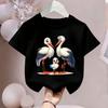 Children Crew Neck Short Sleeve T-Shirt with Parent-Child Themed Cartoon Stork Print