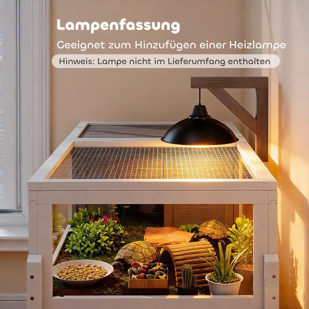 Wooden Tortoise Cage with Dual-Zone Habitat, Clear Panels, Openable Top, Metal Mesh, for Tortoises and Small Pets, Grey