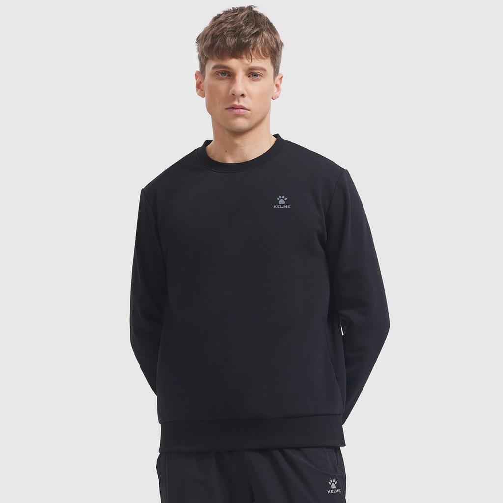 Kelme Men's Long Sleeve Crew Neck Sweatshirt with One-Point Logo (Black, L)