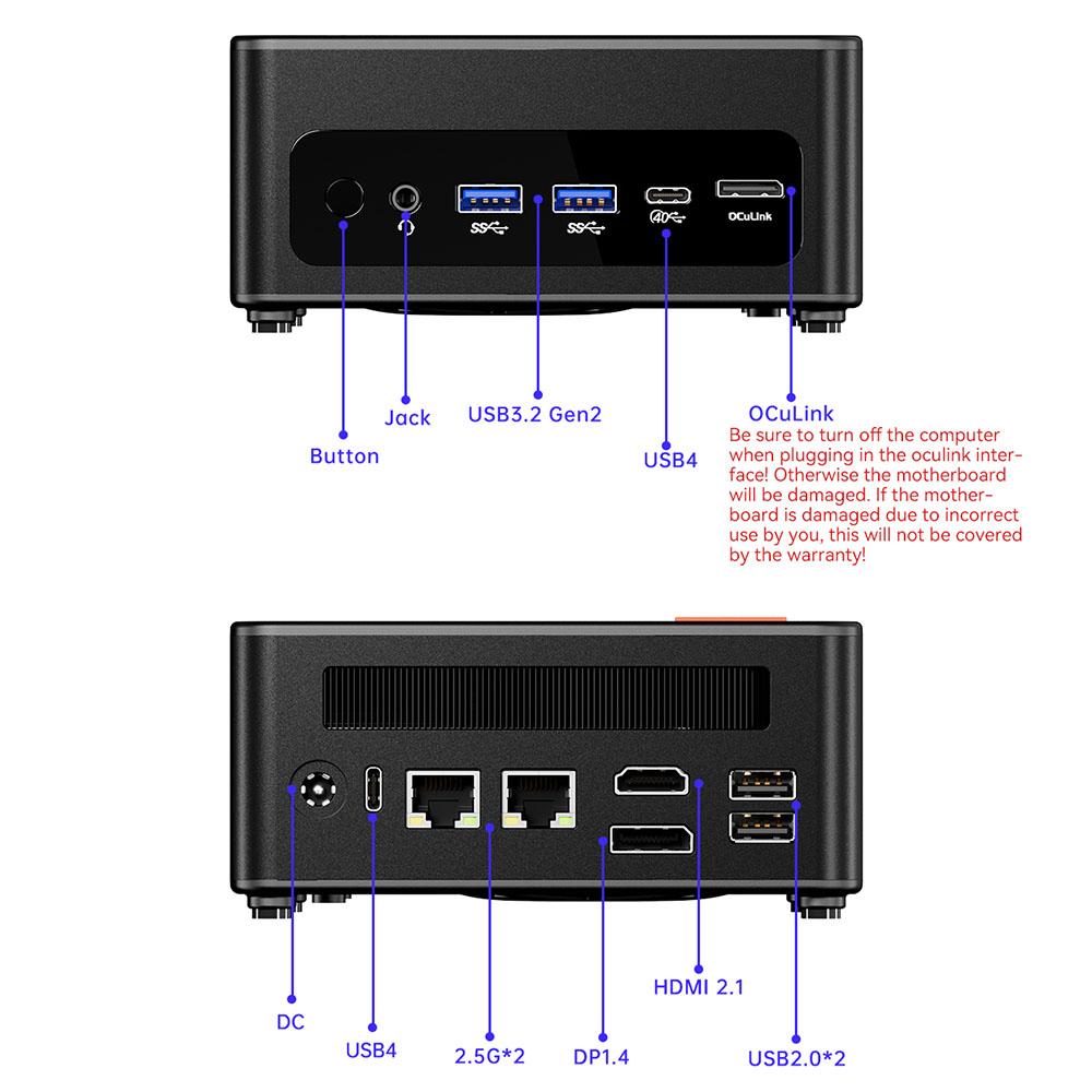 AOOSTAR GEM12 Max Mini PC Barebone (Brak pamięci RAM Brak dysku SSD), AMD Ryzen 7 8745HS 8 rdzeni Maks. 4,9 GHz