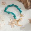 Shell Detail Anklet for Women Starfish Pendant Bead Drops Gold Tone Chain Jewelry for Beach Vacation Summer Styling