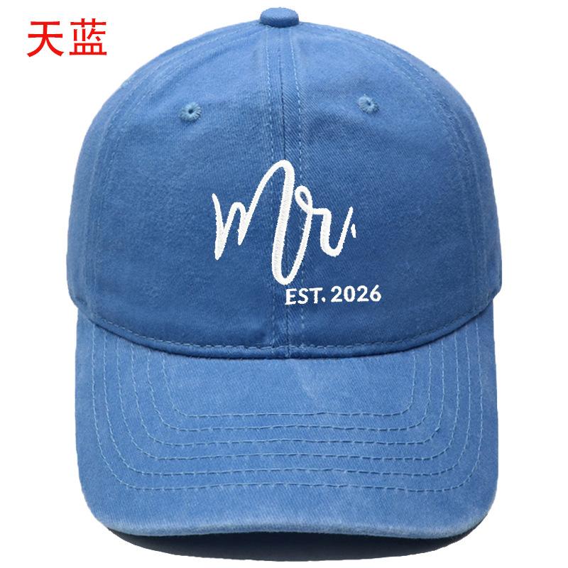 Popular Mr. Mrs. Embroidered Baseball Cap Washed Retro Male and Female Couples Casual Outdoor Sun Hat