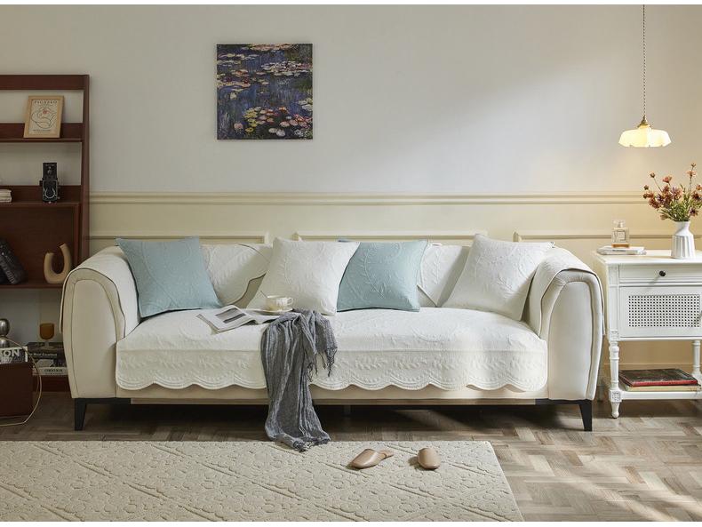 Vintage Embroidered All-Cotton Sofa Cushion with Non-Slip Lace, Four Seasons Universal Cover