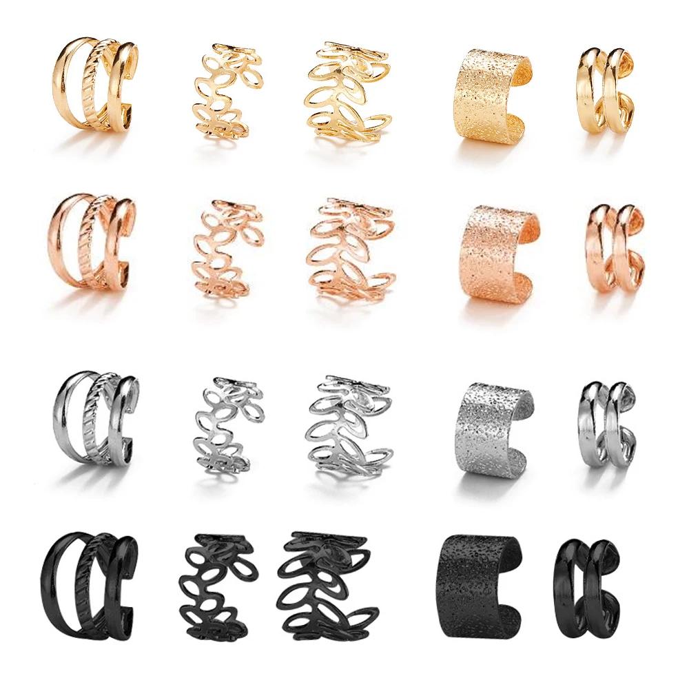 10 Pcs Leaves Clip Earrings for Women Rose Gold Color Creative Simple C Ear Cuff Non-Piercing Ear Clips Set Trend Jewelry Gift