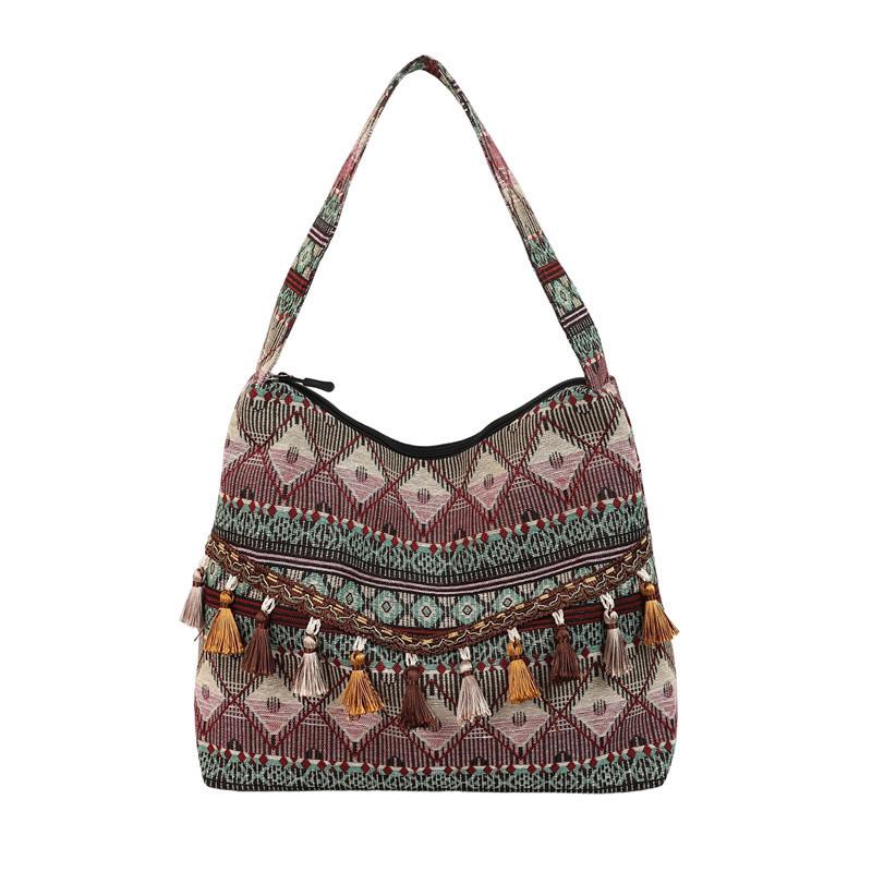 New shoulder bag ethnic style bag women's 2025 new bohemian style tassel large capacity tote bag women's bag