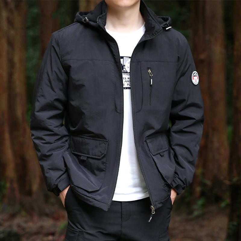 Outdoor Windbreak Jacket For Men Fleece Liner Warm Waterproof Hooded Jacket Multi Pocket Casual Jacket Coat Winter Male Clothing
