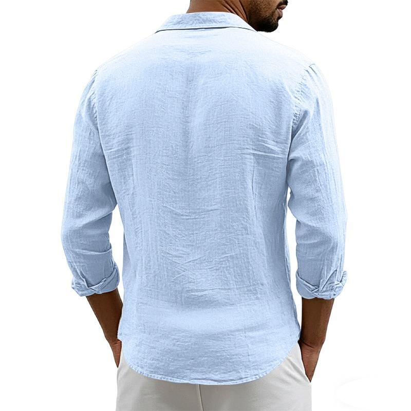 Men's Long Sleeve Cardigan Loose Casual Solid Button-Down Collar Shirt.
