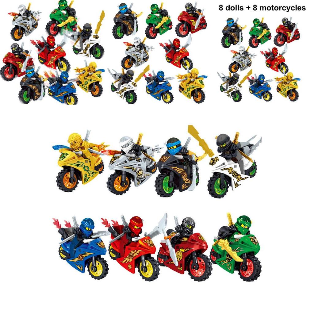 Ninjas Character Motorcycle Toy Set 8 Pieces Creative Brain Building Blocks