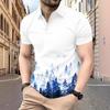 Men's Summer Print Fashion Loose Polo Shirts Short Sleeve Turn-down Collar T-shirt Top
