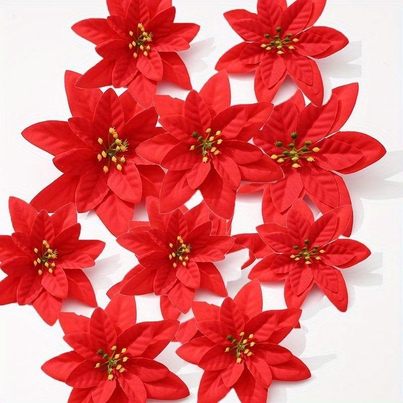 

10pcs Christmas Tree Decoration Christmas Flower Simulation Flower Red Christmas Wreath Cane Christmas Decoration 10PCs красный