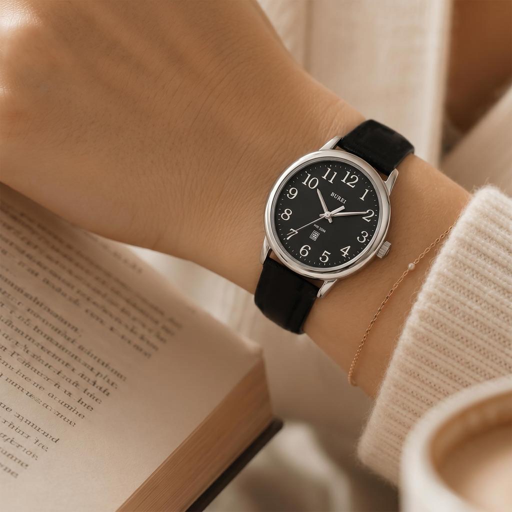 Analog Waterproof Quartz Watch with Date Luminous Slim Leather Suitable for Gifts [BUREI] Women's Display, Hands, Strap, Stylish, Cute, Simple,