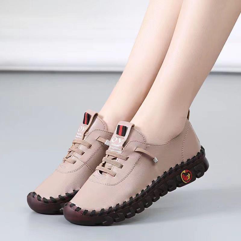 Spring and Autumn Hand-stitched Single Shoes Large Size Women's Shoes Middle-aged Mom Shoes White Shoes Flat Casual Shoes